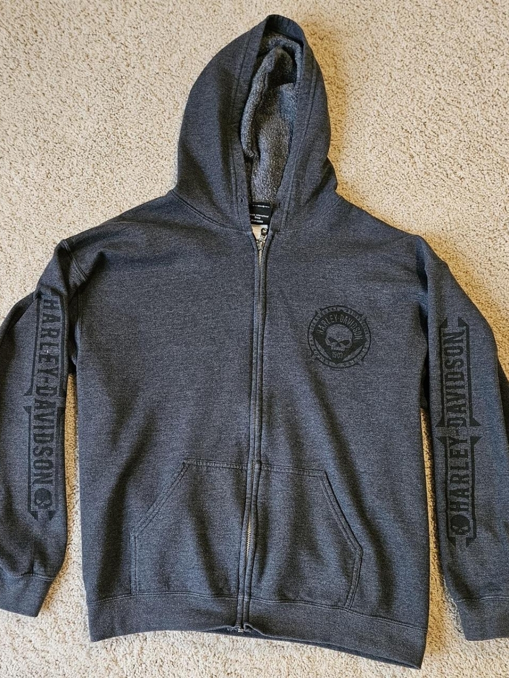 Harley-Davidson Charcoal Gray Full-Zip Hoodie with Skull Emblem